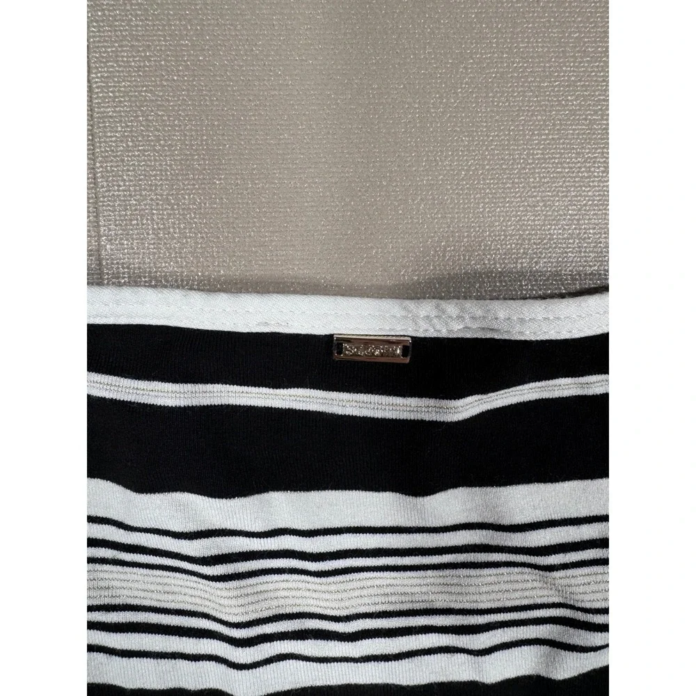 St John‎ Womens Small Black White Striped 3/4 Sleeve Knit Top Metallic Detail